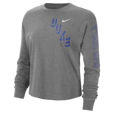 Playera de cuello redondo universitaria Nike de corte cuadrado para mujer Duke Heritage