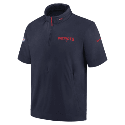 New England Patriots Sideline Coach Men's Nike NFL 1/2-Zip Short-Sleeve Hooded Jacket