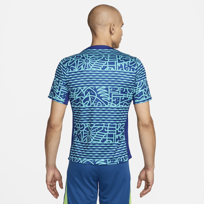 Playera de manga corta de fútbol Nike Dri-FIT para antes del partido para hombre Brazil Academy Pro