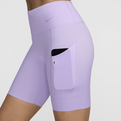 Nike Go-bikershorts (20 cm) med kraftig støtte, mellemhøj talje og lommer til kvinder