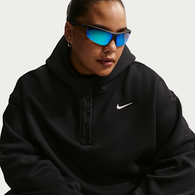Sudadera con gorro de tejido Fleece de cuello Henley oversized cropped para mujer (talla grande) Nike Sportswear Phoenix