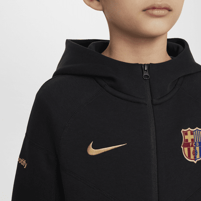 Hoodie de futebol com fecho completo Nike Tech Fleece FC Barcelona Júnior (Rapaz)