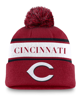 Мужские  Cincinnati Reds Team Stripe Peak Nike MLB Cuffed Pom Beanie