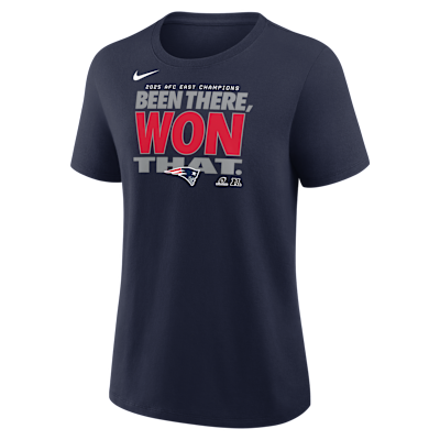 Playera Nike de la NFL para mujer New England Patriots 2025 AFC East Champions Trophy