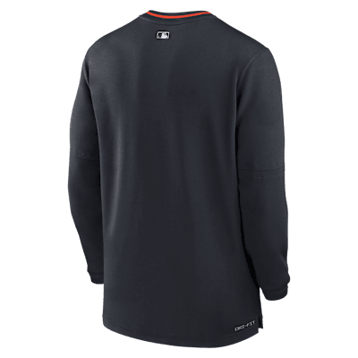 Playera de manga larga Nike Dri-FIT de la MLB de medio cierre para hombre Detroit Tigers Authentic Collection