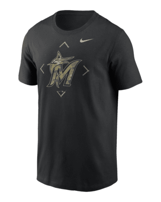 Nike Men's Miami Marlins Black Cooperstown Wordmark T-Shirt