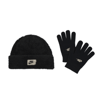 Conjunto de dos piezas de gorro y guantes para niños talla pequeña Nike Cozy Peak Beanie and Gloves Set