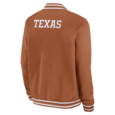 Chamarra bomber universitaria Nike con cierre completo para hombre Texas Longhorns Sideline