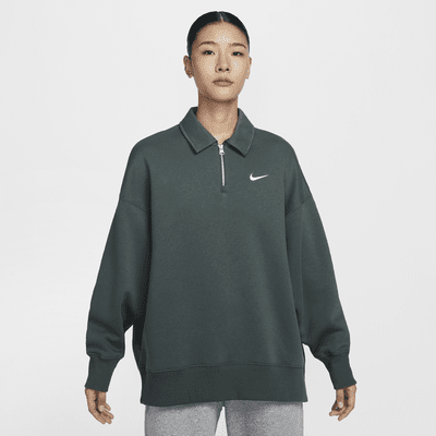 เสื้อโปโลซิปสั้นโอเวอร์ไซส์ผู้หญิง Nike Sportswear Phoenix Fleece