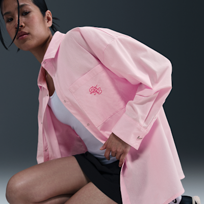 나이키 스포츠웨어 칠 포플린 여성 루즈 긴팔 버튼업 탑