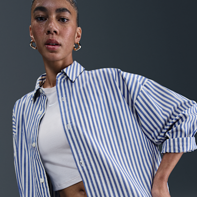 Nike Sportswear Chill Poplin Women's Oversized Striped Button-Down Top