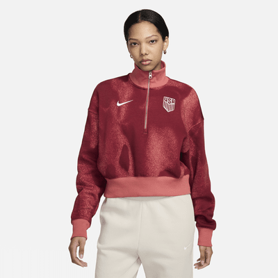 Sudadera de fútbol Nike oversized cropped de medio cierre para mujer de la selección nacional de fútbol masculino de Estados Unidos Phoenix Fleece