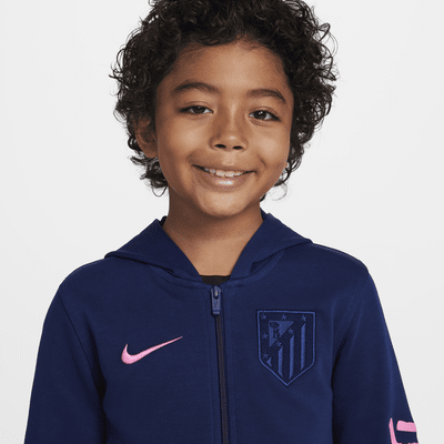 Felpa da calcio con cappuccio e zip a tutta lunghezza in French Terry Nike Atlético de Madrid Club per ragazzo – Terza