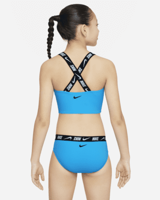 Nike Girls' Script Logo Crossback Two Piece Mid Bikini Set (Big Kid) at