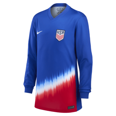 Jersey de fútbol de manga larga Nike Dri-FIT replica de USMNT 2024 Stadium visitante para niños talla grande