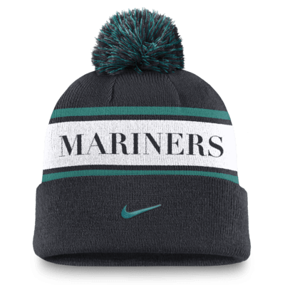 Seattle Mariners Team Stripe Peak Men's Nike MLB Cuffed Pom Beanie