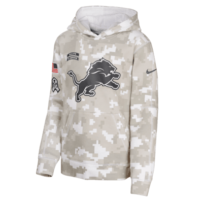 Sudadera con gorro sin cierre Nike de la NFL para niños talla grande Detroit Lions Salute to Service Primary Edge Club