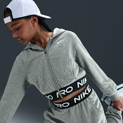 Sudadera con gorro Dri-FIT de cierre completo para niña talla grande Nike Pro Fleece