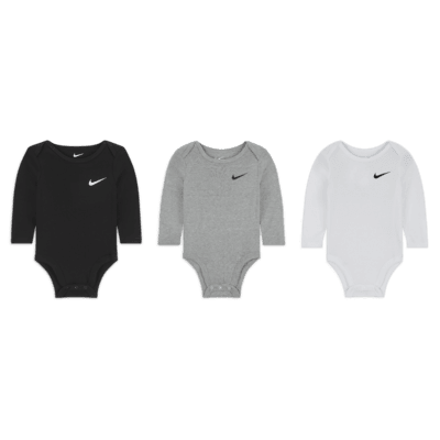 Bodys de manga larga paquete de 3 para bebé (0 a 9 meses) Nike Essentials