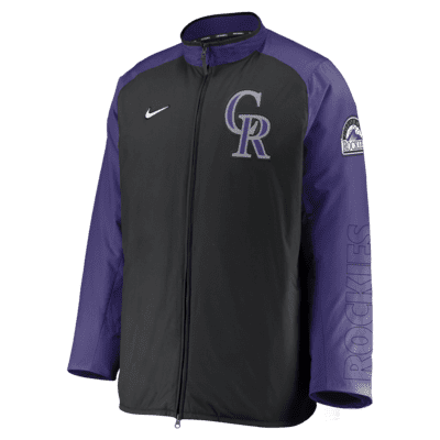 Chamarra de cierre completo para hombre Nike Dugout (MLB Colorado Rockies)