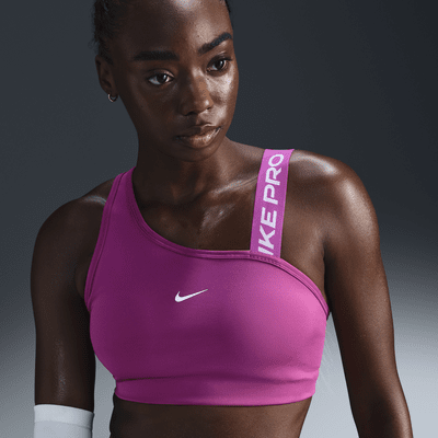 Damski stanik sportowy z wkładkami i średnim wsparciem Nike Pro Swoosh Asymmetrical