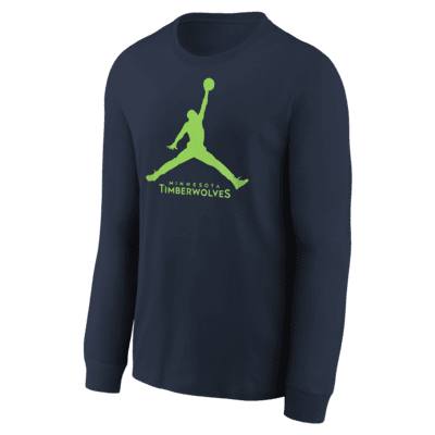 Playera de manga larga Jordan de la NBA para niños talla grande Minnesota Timberwolves Essential