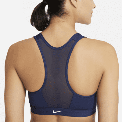 Bra deportivo con cierre al frente y almohadilla de media sujeción para mujer Nike Swoosh