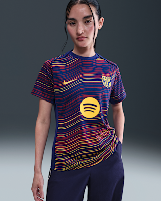 Женские шорты FC Barcelona Academy Pro Home Nike Dri-FIT Soccer Pre-Match Short-Sleeve Top
