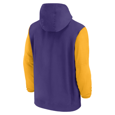 LSU Tigers Sideline Pre-Game Player Men's Nike College 1/2-Zip Hooded Jacket