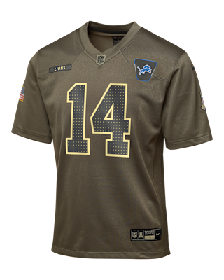 Детские джерси Amon-Ra St. Brown Detroit Lions Salute to Service Big Kids’ Nike NFL Game Jersey