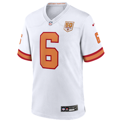 Jersey de juego Nike de la NFL para hombre de Baker Mayfield de los Tampa Bay Buccaneers de la 50.ª temporada