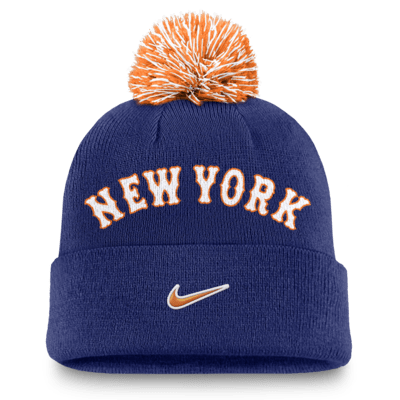 Gorro con dobladillo y pompón Nike de la MLB para hombre New York Mets Peak