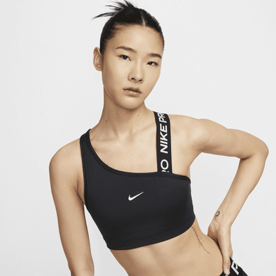 สปอร์ตบราผู้หญิงซัพพอร์ตระดับกลางเสริมฟองน้ำ Nike Pro Swoosh Asymmetrical