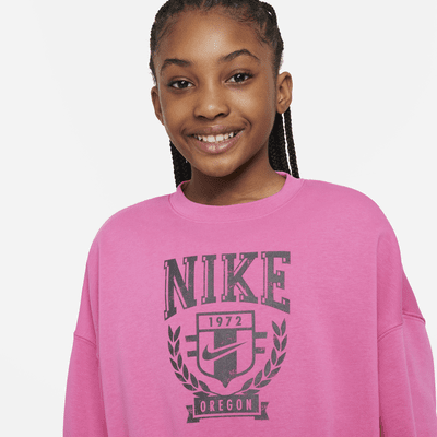 Bluza dresowa oversize z dzianiny z półokrągłym dekoltem dla dużych dzieci (dziewcząt) Nike Sportswear