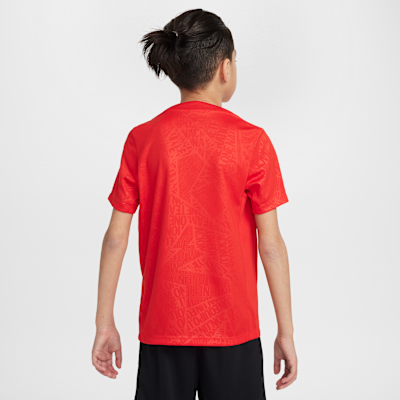 Playera de fútbol de manga corta Nike Dri-FIT para antes del partido para niños talla grande USMNT Academy Pro