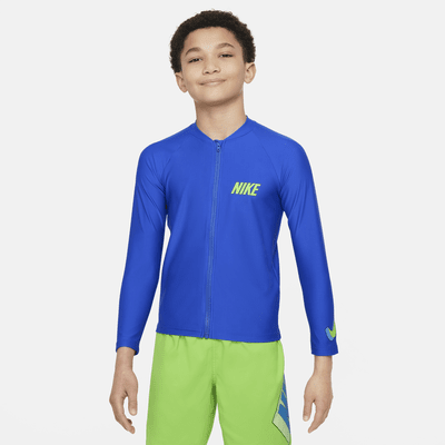 Playera de manga larga con cierre Hydroguard para niño talla grande Nike Swim 3-D Swoosh