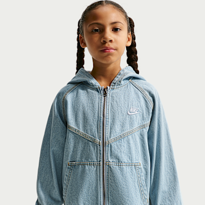 Nike Sportswear Collection Big Kids' Full-Zip Hooded Denim Jacket