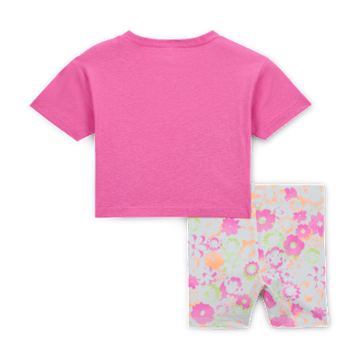 Tvådelat set Nike Flow-Ral med mönstrade cykelshorts för baby (12–24 mån)