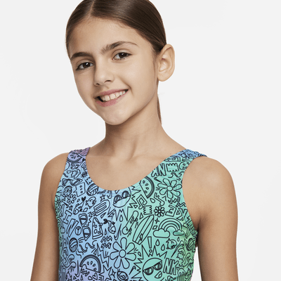 Traje de baño de una pieza con diseño de espalda en U para niñas talla grande Nike Swim Doodle