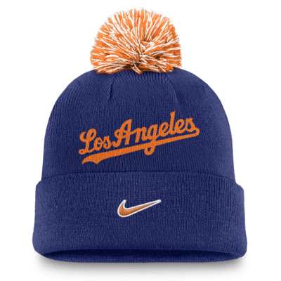 Gorro con dobladillo y pompón Nike de la MLB para hombre Los Angeles Dodgers Peak