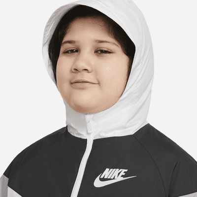 Volná bunda Nike Sportswear Windrunner s kapucí a délkou po boky pro větší děti (chlapce) (rozšířená velikost)