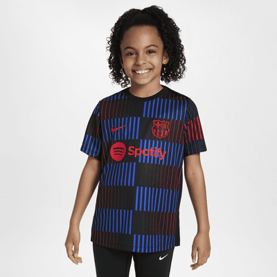 Maglia da calcio pre-partita a manica corta Nike Dri-FIT FC Barcelona Academy Pro per ragazzo/a – Away