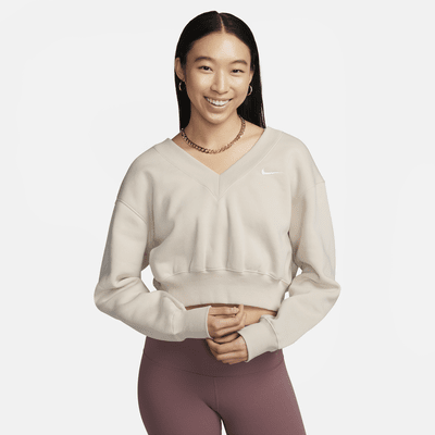V-ringad, kort tröja Nike Sportswear Phoenix Fleece för kvinnor