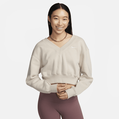 Haut court à col en V Nike Sportswear Phoenix Fleece pour femme