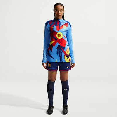 Haut d'entraînement de foot d'avant-match Nike Dri-FIT FC Barcelona Strike 4e tenue pour femme