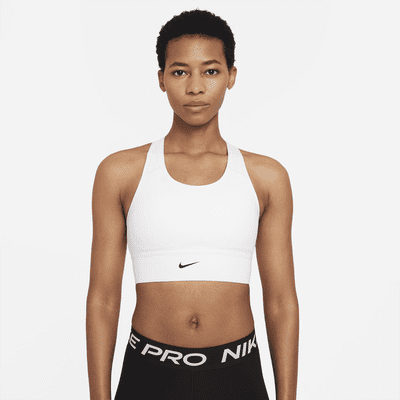 Nike Dri-FIT Swoosh Lange Sport-bh met medium ondersteuning en pad uit één  stuk. Nike BE