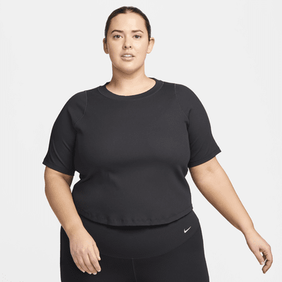 Kort Nike Zenvy Rib Dri-FIT-top med korte ærmer til kvinder (plus size)