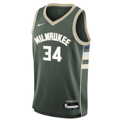 Jersey de alero polivalente Nike NBA para niños talla grande Giannis Antetokounmpo Milwaukee Bucks 2023/24 Icon Edition