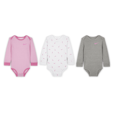 Bodys de manga larga (paquete de 3) para bebé (de 12 a 24 meses) Nike Baby Essentials