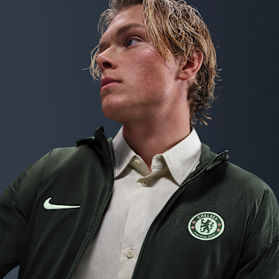 Stickad fotbollsträningsjacka Chelsea FC Strike Nike Dri-FIT med huva för män